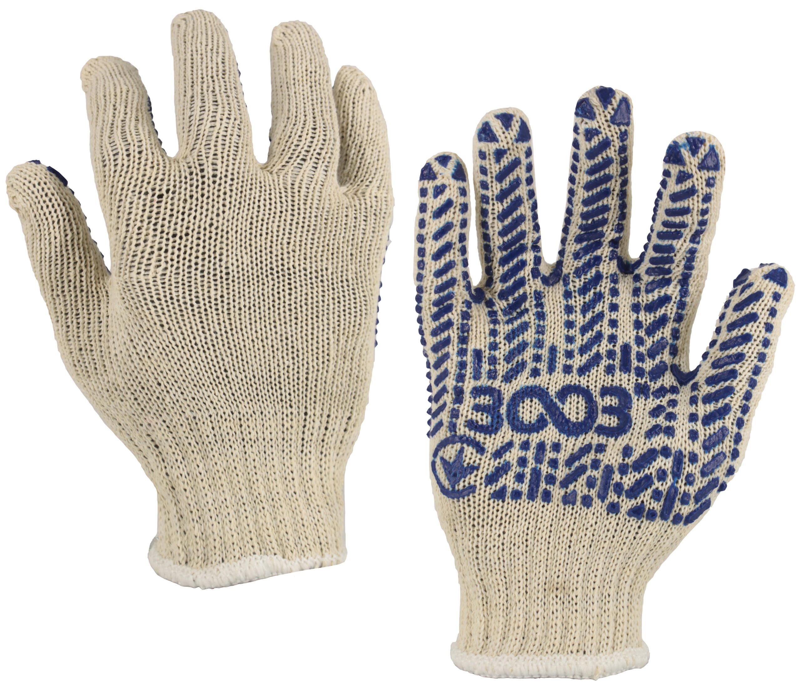 Рукавички 3003 з ПВХ крапкою 7кл.,STANDART білий (синя(чорна) ПВХ крапка)